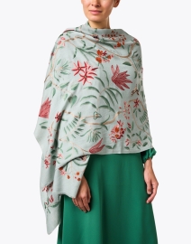 Look image thumbnail - Janavi - Light Green Butterfly Embellished Wool Scarf