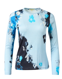 Blue and Navy Floral Printed Cashmere Silk Sweater
