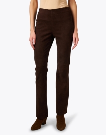 Front image thumbnail - Ecru - Chocolate Brown Suede Stretch Bootcut Pant