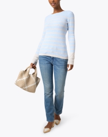 Look image thumbnail - Kinross - Blue and Tan Stripe Cotton Cashmere Sweater