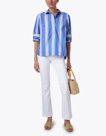 Look image thumbnail - Hinson Wu - Aileen Blue Multi Striped Cotton Top