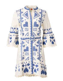 White and Blue Embroidered Linen Dress