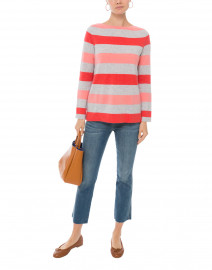 Coral and Grey Striped Cashmere Sweater