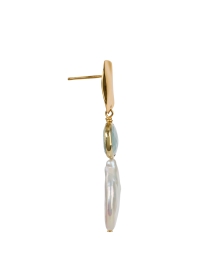Back image thumbnail - Nest - Gold Aquamarine and Pearl Drop Earrings