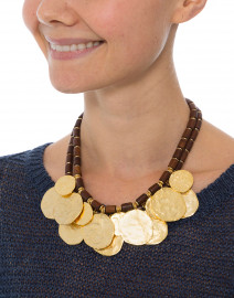 Brown Wooden Double Strand Coin Necklace