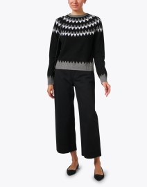 Look image thumbnail - Jumper 1234 - Val Black and White Multi Intarsia Cashmere Sweater 