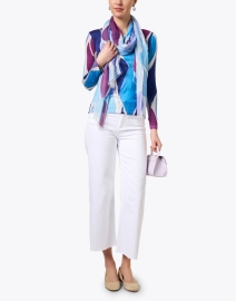 Extra_1 image thumbnail - Pashma - Blue and Purple Print Cashmere Silk Scarf