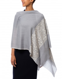 Grey Embroidered Cashmere Scarf