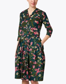 Front image thumbnail - Samantha Sung - Audrey Green and Pink Print Stretch Cotton Dress