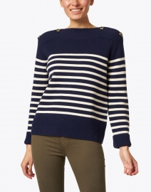 Tara Jarmon - Poete Navy and White Striped Wool Sweater 