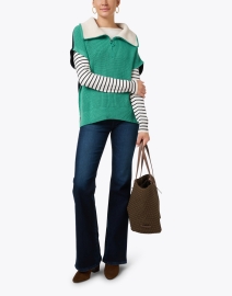 Look image thumbnail - Marc Cain Sports - Green and Navy Knit Popover