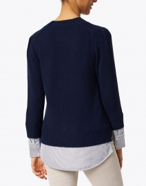 Brochu Walker - Eton Navy Wool Cashmere Sweater with Blue Stripe Underlayer