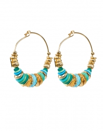Product image thumbnail - Gas Bijoux - Aloha Gold, Blue and Green Hoop Earrings