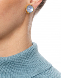 Honey Iridescent Chalcedony Blue Clip-On Earrings