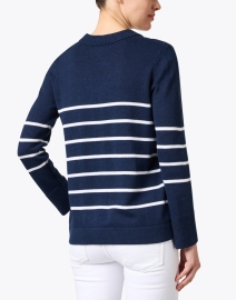 Back image thumbnail - Kinross - Navy and White Stripe Cotton Sweater