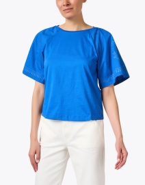 Front image thumbnail - Weekend Max Mara - Livorno Blue Embroidered Top