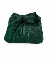 Front image thumbnail - Loeffler Randall - Rayne Emerald Green Pleated Lame Bow Clutch