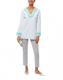 Look image thumbnail - Sail to Sable - White and Pale Blue Striped French Terry Top