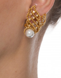 Gold Pearl Net Clip-On Earrings