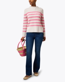 Look image thumbnail - Kinross - Ivory and Pink Stripe Garter Stitch Cotton Sweater