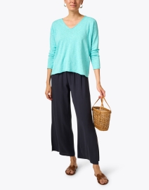 Look image thumbnail - Eileen Fisher - Navy Silk Georgette Crepe Ankle Pant