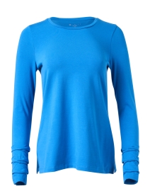 Blue Pima Cotton Ruched Sleeve Top