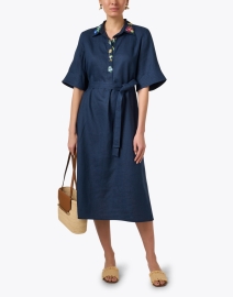 Look image thumbnail - Megan Park - Maisie Navy Floral Embroidered Dress