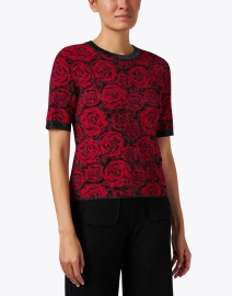 Front image thumbnail - Marc Cain - Red Rose Print Knit Top