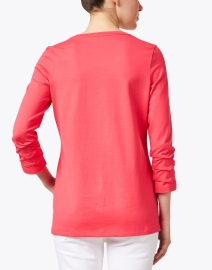 Back image thumbnail - E.L.I. - Coral Pink Pima Cotton Ruched Sleeve Tee