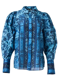 Product image thumbnail - Kobi Halperin - Lulu Blue Print Cotton Silk Blouse