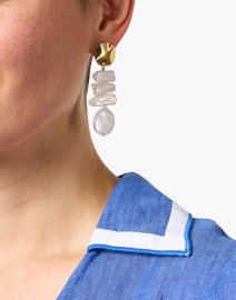 Look image thumbnail - Nest - Gold and Pearl Drop Earrings