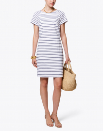 White and Navy Striped Stretch Cotton Dress