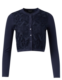 Navy Lace Front Cotton Cardigan