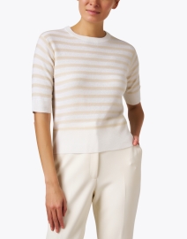 Front image thumbnail - Allude - Beige and Ivory Striped Sweater