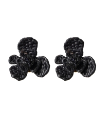 Black Flower Raffia Clip Earrings