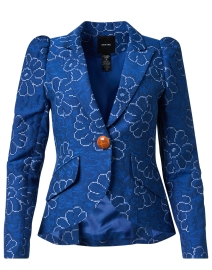 Blue Embroidered Cotton Blend Blazer