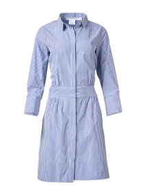 Product image thumbnail - Gretchen Scott - Breezy Blouson Navy and White Striped Shirt Dress