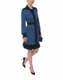 Blue and Navy Colorblock Crepe Shirt Dress