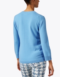 Back image thumbnail - Kinross - Blue Cashmere Split Neck Sweater