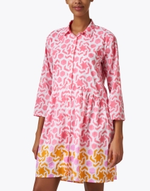 Front image thumbnail - Ro's Garden - Deauville Pink Geometric Print Shirt Dress