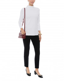 White Pima Cotton Ruched Mock Neck Top