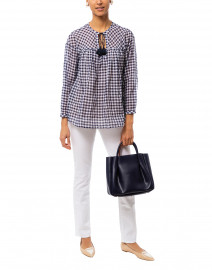 Navy and White Gingham Stretch Cotton Top