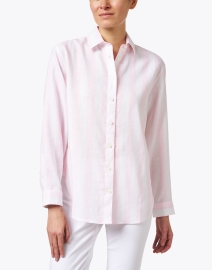 Front image thumbnail - Hinson Wu - Halsey Pink Striped Linen Shirt