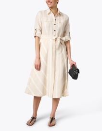 Look image thumbnail - Marc Cain - Cream Stripe Linen Midi Dress