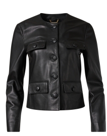 Black Leather Button Front Jacket