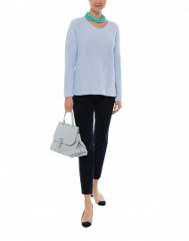 Pale Blue Ribbed Knit Sweater