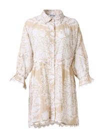 Beige and White Print Cotton Shirt Dress