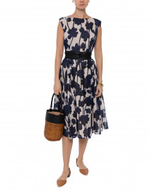 Navy and Beige Floral Printed Cotton Voile Dress