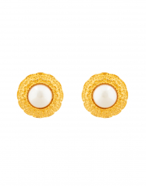 Pearl and Gold Button Clip Earrings