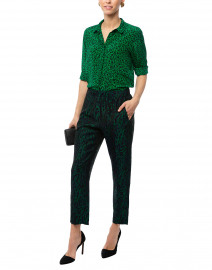 Timea Green and Navy Leopard Silk Crepe Blouse
